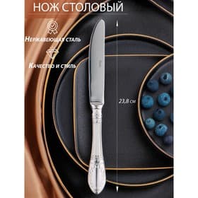 Нож столовый «Беркли», длина 23.8 см, нержавеющая сталь, серебристый