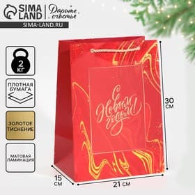 Пакет подарочный новогодний ламинированный «С Новым годом», 21×30×15 см