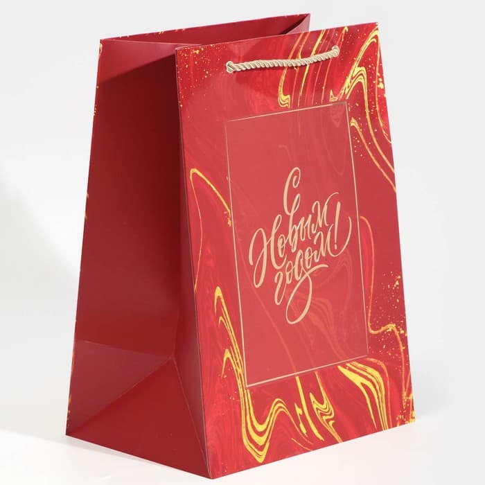 Пакет подарочный новогодний ламинированный «С Новым годом», 21×30×15 см