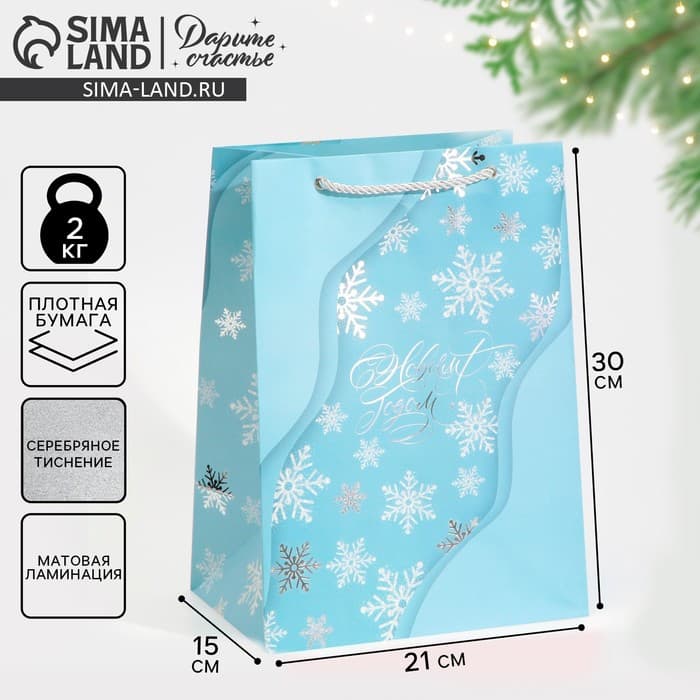 Пакет подарочный новогодний ламинированный «С Новым годом», 21×30×15 см
