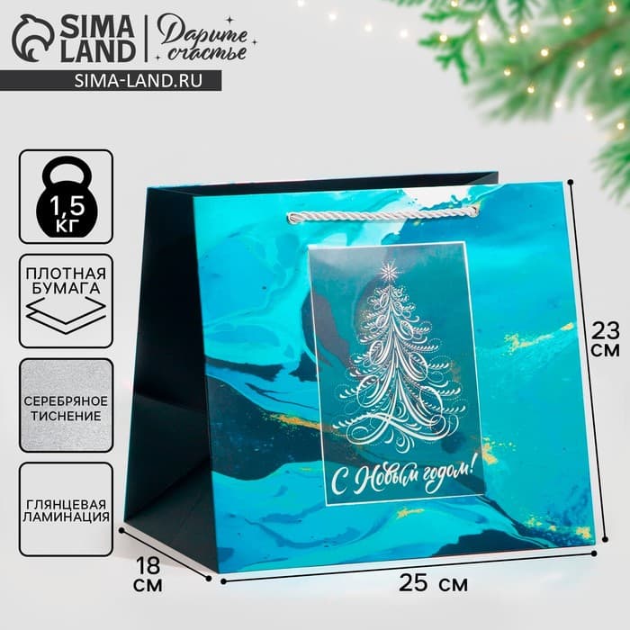 Пакет подарочный новогодний ламинированный «С Новым годом», 25×23×18 см