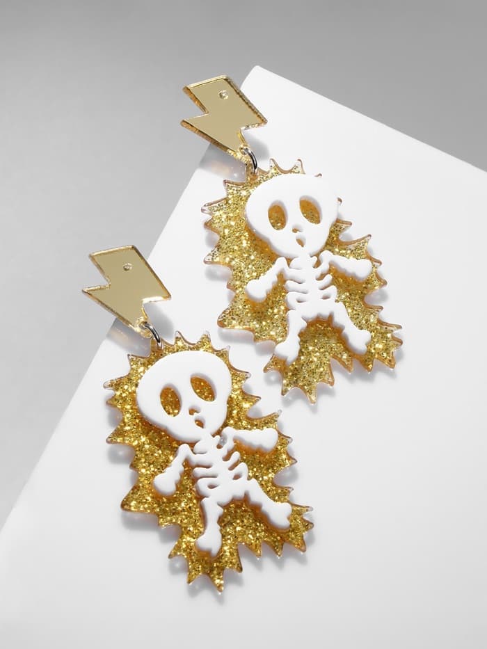 Серьги акриловые «Скелет», удар молнии, белые в золоте
