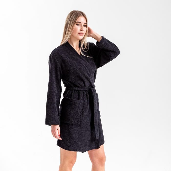 Халат махровый женский «Экономь и Я», размер 50-52, 100% хлопок с AIRO, 320 г/м², чёрный