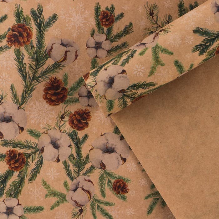 Упаковочная бумага на Новый год крафтовая «Шишки», 70×100 см