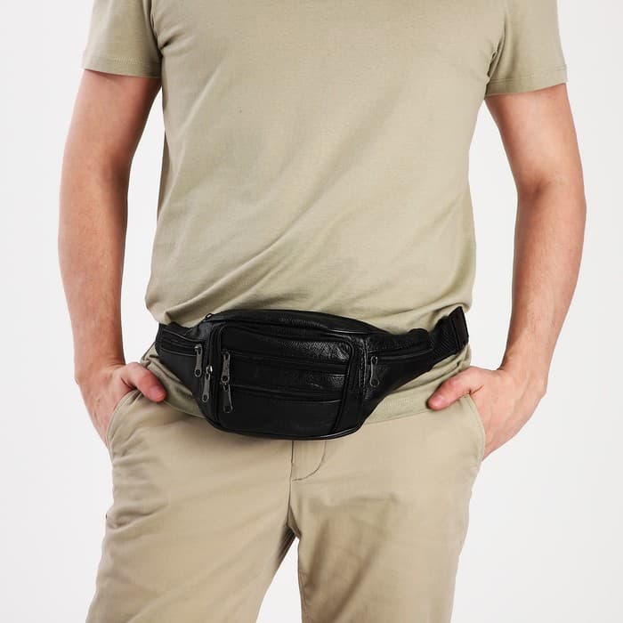 Сумка поясная на молнии, 7×33×12 см, чёрная
