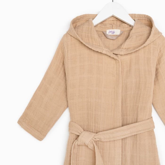 Халат детский муслиновый LoveLife (4 года, рост 104-110 см), цвет пудровый, 100% хлопок, 235 г/м²