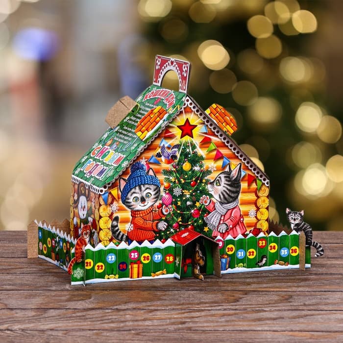 Подарочная новогодняя коробка «Кошкин дом», 22.5×23×12.5 см