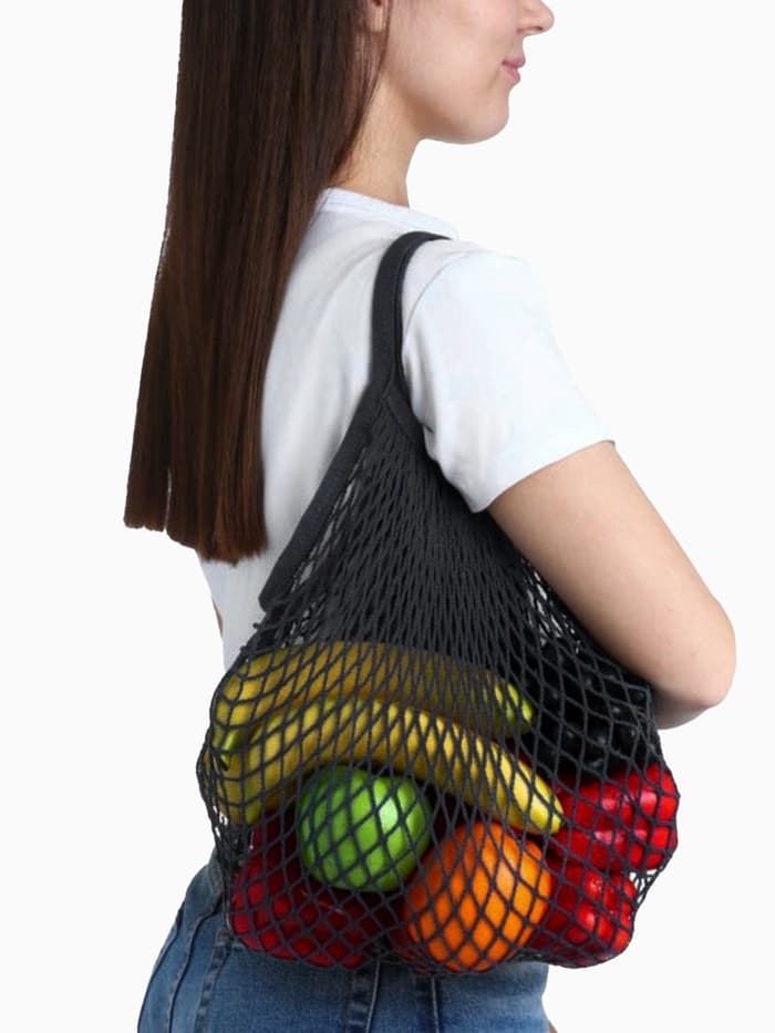 Сумка - авоська плетёная, ручка 12 см, клетка 1.5 см, чёрная