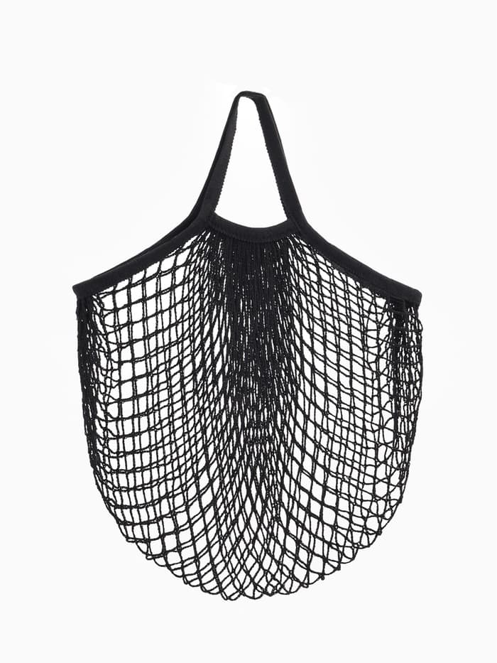 Сумка - авоська плетёная, ручка 12 см, клетка 1.5 см, чёрная