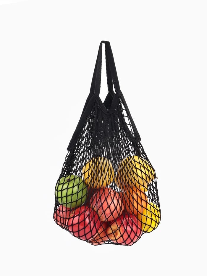 Сумка - авоська плетёная, ручка 12 см, клетка 1.5 см, чёрная