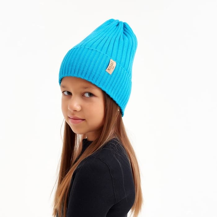 Шапка детская MINAKU: Cozy Winter с отворотом, бирюзовая, размер 52-56 (5-7 лет)