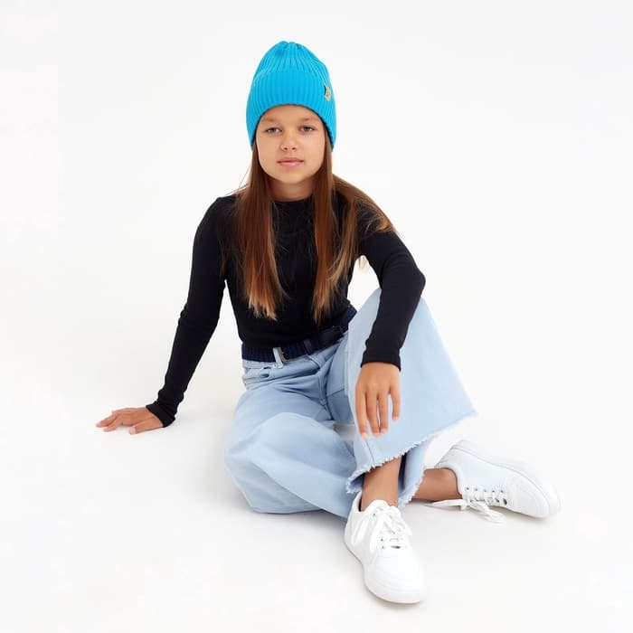 Шапка детская MINAKU: Cozy Winter с отворотом, бирюзовая, размер 52-56 (5-7 лет)