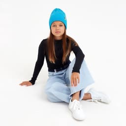 Шапка детская MINAKU: Cozy Winter с отворотом, бирюзовая, размер 52-56 (5-7 лет)