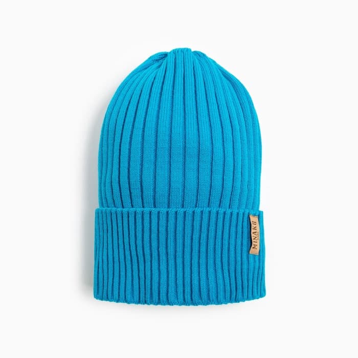 Шапка детская MINAKU: Cozy Winter с отворотом, бирюзовая, размер 52-56 (5-7 лет)