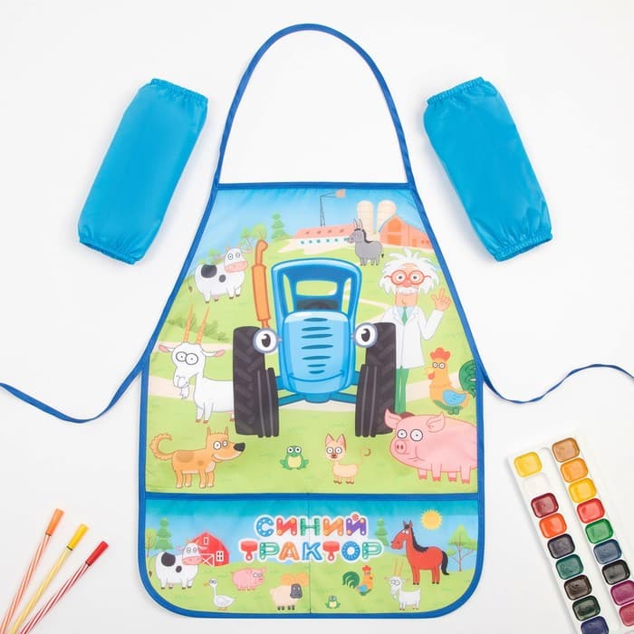 Фартук с нарукавниками Синий трактор «Веселая ферма», 49×39 см