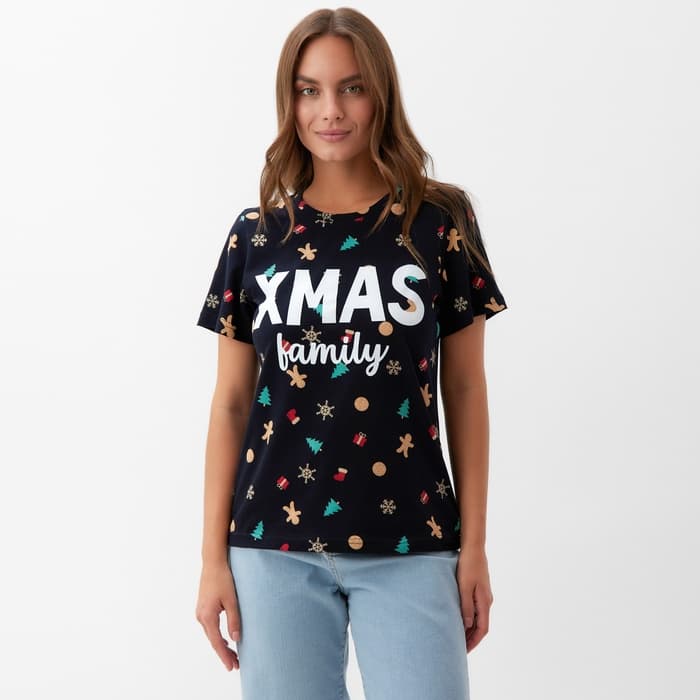 Футболка женская KAFTAN «Xmas family» размер 40-42, черный