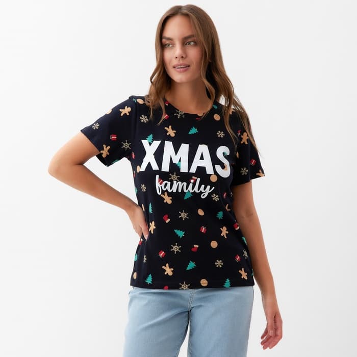 Футболка женская KAFTAN «Xmas family» размер 40-42, черный