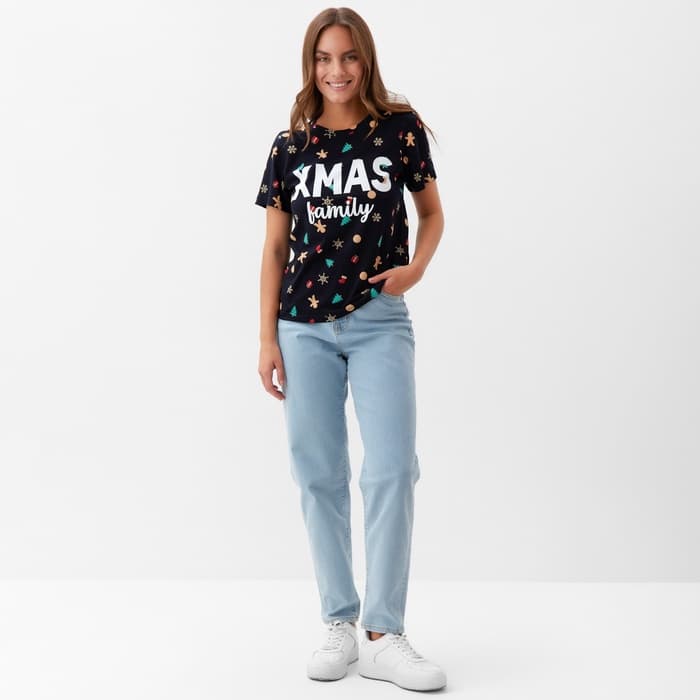 Футболка женская KAFTAN «Xmas family» размер 44-46, черный