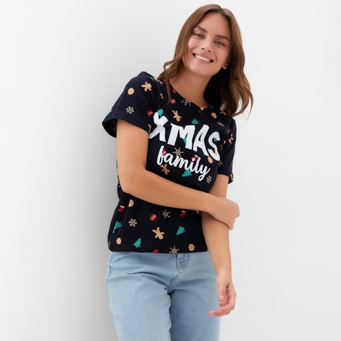 Футболка женская KAFTAN «Xmas family» размер 44-46, черный