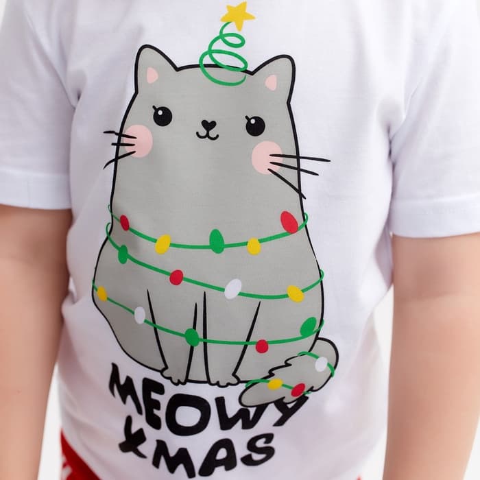 Пижама новогодняя детская: футболка, брюки, KAFTAN MEOWY XMAS, рост 98-104 см