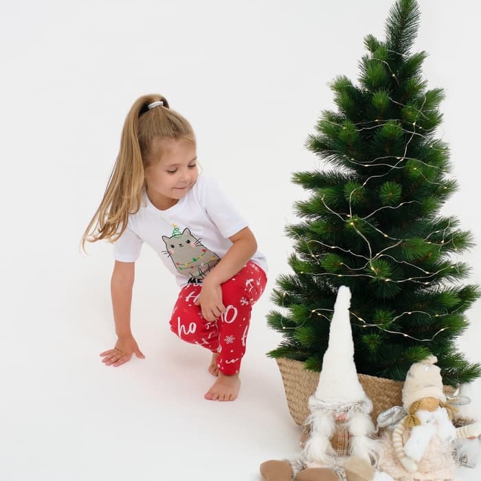 Пижама новогодняя детская: футболка, брюки, KAFTAN MEOWY XMAS, рост 98-104 см