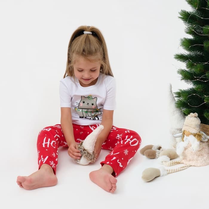 Пижама новогодняя детская: футболка, брюки, KAFTAN MEOWY XMAS, рост 98-104 см