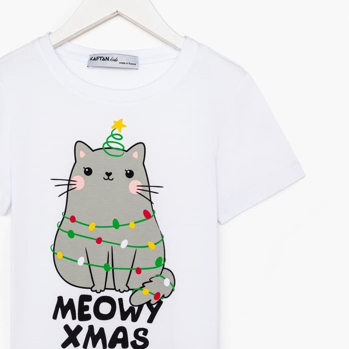 Пижама новогодняя детская: футболка, брюки, KAFTAN MEOWY XMAS, рост 98-104 см