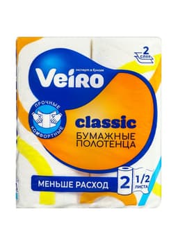 Полотенца бумажные Veiro Classic, белые, 2 слоя, 2 рулона