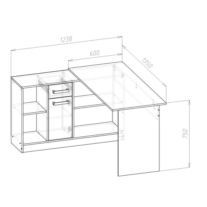 Стол письменный «Клик Мебель. СПЛ - 1», 1350×1238×750 мм, цвет дуб сонома/белый глянец