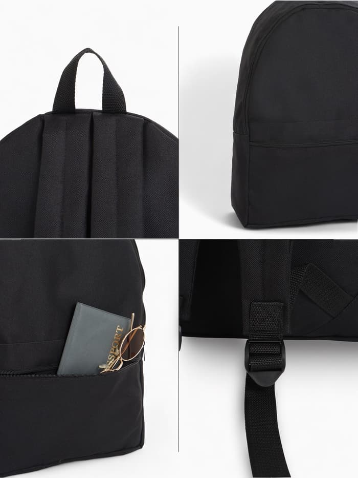 Рюкзак школьный на молнии, с карманом, размер 27×11×37 см, чёрный