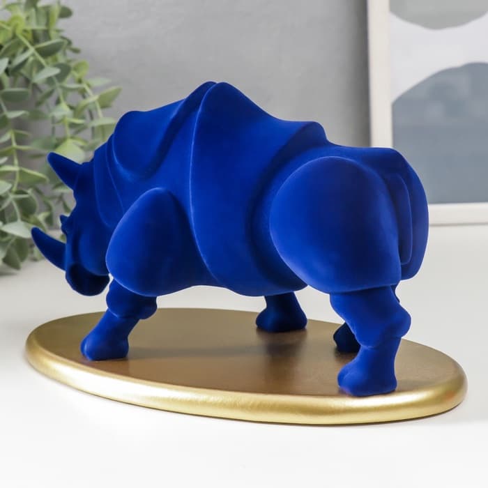 Фигура полистоун «Синий носорог на подставке», флок, 12.8×22.5×13.5 см