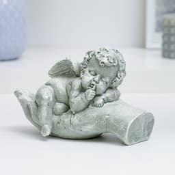 Фигурка гипс «Ангелочек на ладони спит» состаренный, 16×10×8 см
