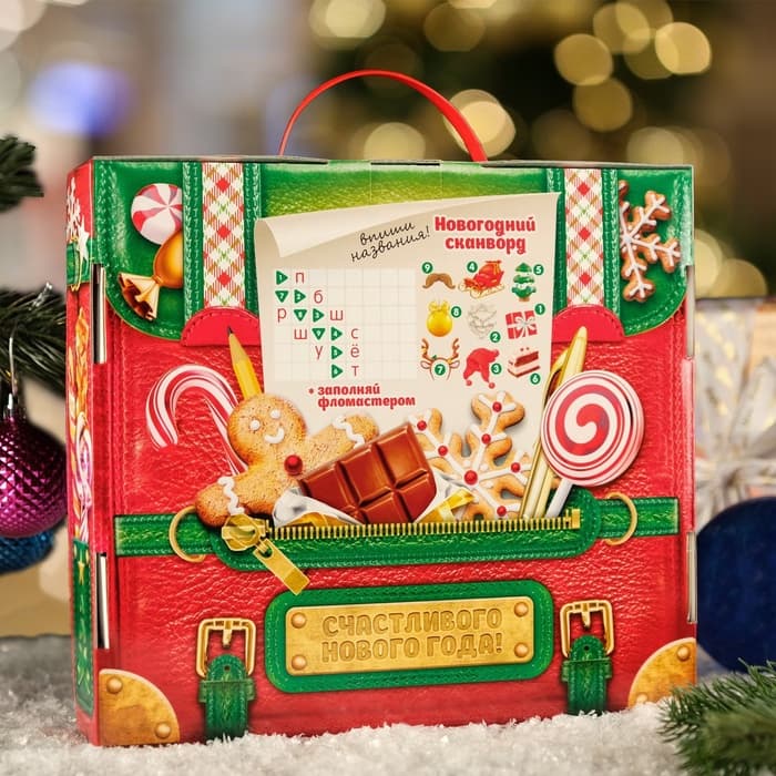 Коробка подарочная новогодняя складная «Портфель Дружба» 25×27×6 см