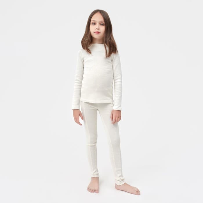Термобельё для девочки (лонгслив, легинсы), белое, рост 104-110