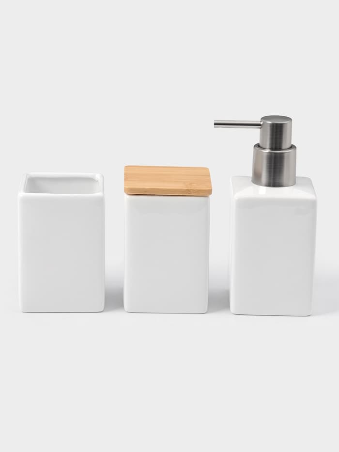 Набор аксессуаров для ванной комнаты SAVANNA Square, 4 предмета, дозатор для мыла, 2 стакана, подставка, белый