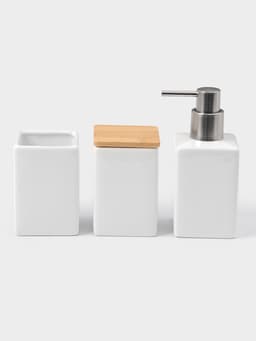 Набор аксессуаров для ванной комнаты SAVANNA Square, 4 предмета, дозатор для мыла, 2 стакана, подставка, белый
