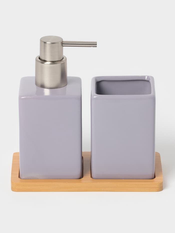 Набор аксессуаров для ванной комнаты SAVANNA Square, 3 предмета, дозатор для мыла, стакан, подставка, сиреневый