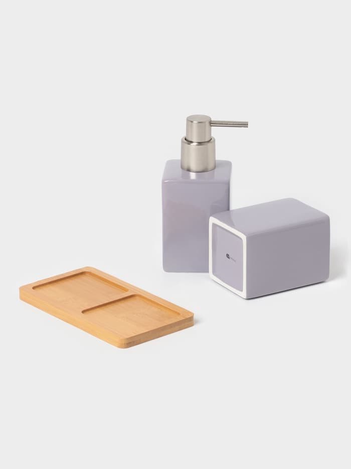 Набор аксессуаров для ванной комнаты SAVANNA Square, 3 предмета, дозатор для мыла, стакан, подставка, сиреневый