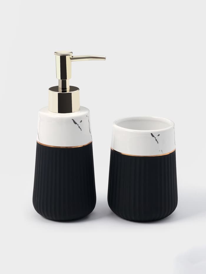 Аксессуары для ванной SAVANNA Grace, 3 предмета, дозатор для мыла 290 мл, стакан, мыльница, чёрные