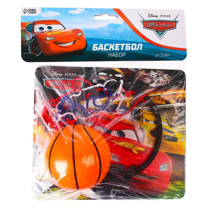 Баскетбольный набор с мячом «Тачки», диаметр мяча 8 см, диаметр кольца 13.5 см