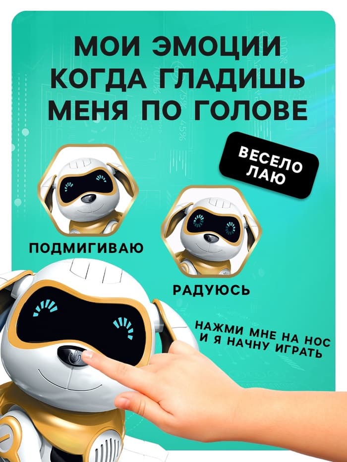 Робот собака «Чаппи» IQ BOT, интерактивный: сенсорный, свет, звук, музыкальный, танцующий, на аккумуляторе, на русском языке, золотой