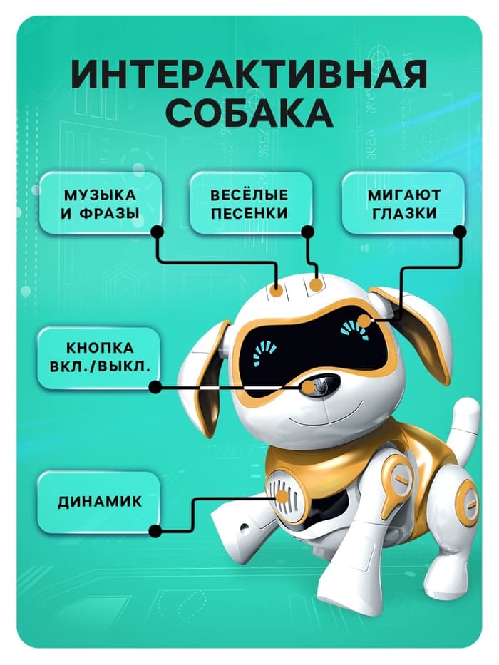 Робот собака «Чаппи» IQ BOT, интерактивный: сенсорный, свет, звук, музыкальный, танцующий, на аккумуляторе, на русском языке, золотой