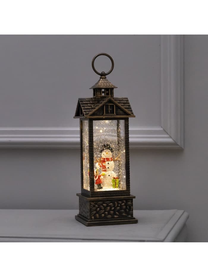 Светодиодная фигура «Фонарь со снеговиком» 10.3×31×10.3 см, пластик, от батареек ААх3, USB, свечение тёплое белое