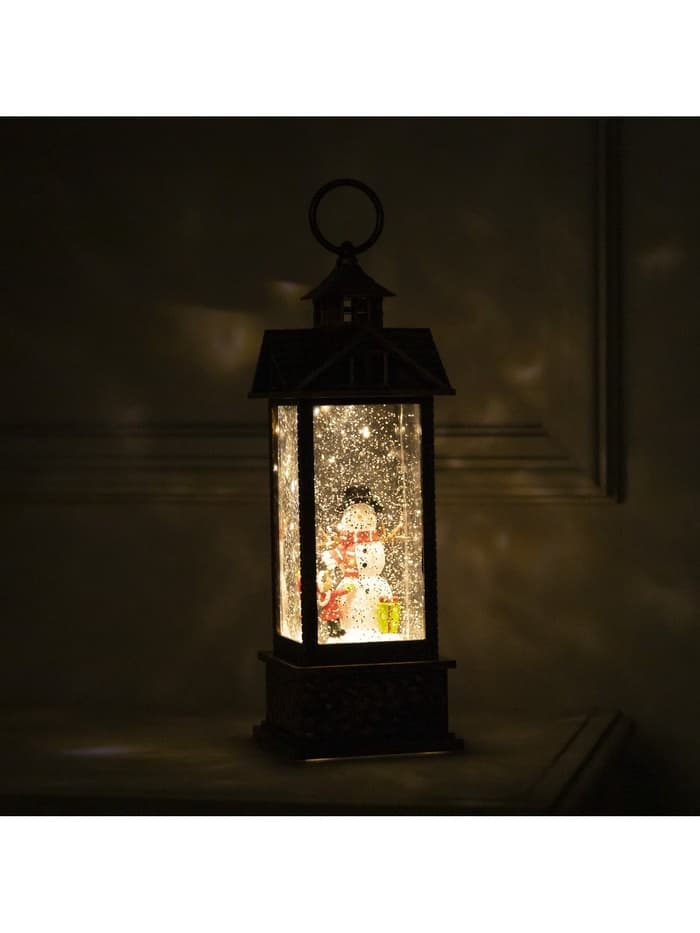 Светодиодная фигура «Фонарь со снеговиком» 10.3×31×10.3 см, пластик, от батареек ААх3, USB, свечение тёплое белое