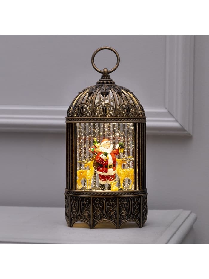 Светодиодная фигура «Фонарь с Дедом Морозом и оленями» 13×25.5×8 см, пластик, от батареек ААх3, USB, свечение тёплое белое