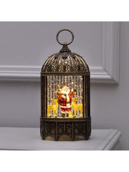 Светодиодная фигура «Фонарь с Дедом Морозом и оленями» 13×25.5×8 см, пластик, от батареек ААх3, USB, свечение тёплое белое