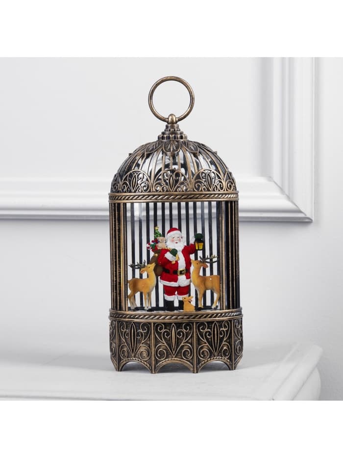 Светодиодная фигура «Фонарь с Дедом Морозом и оленями» 13×25.5×8 см, пластик, от батареек ААх3, USB, свечение тёплое белое