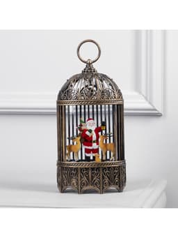 Светодиодная фигура «Фонарь с Дедом Морозом и оленями» 13×25.5×8 см, пластик, от батареек ААх3, USB, свечение тёплое белое