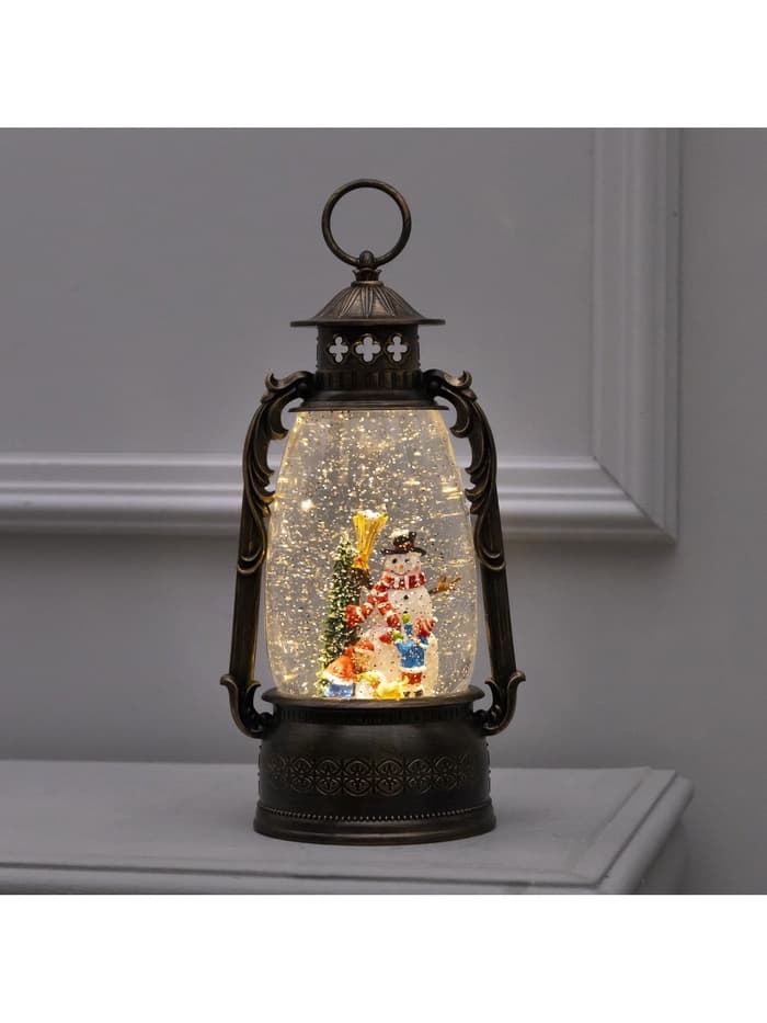 Светодиодная фигура «Фонарь с детьми и снеговиком» 15×30×12.5 см, пластик, от батареек ААх3, USB, свечение тёплое белое