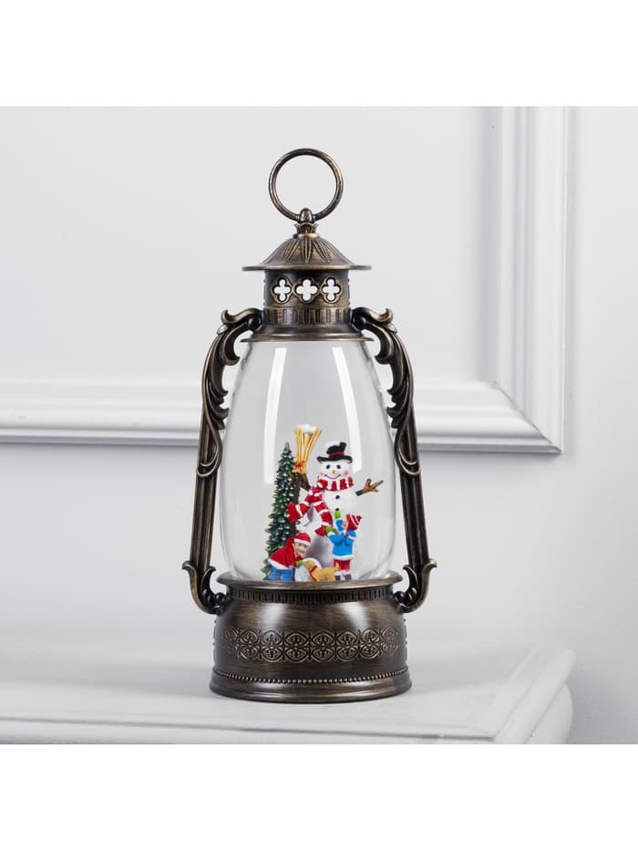 Светодиодная фигура «Фонарь с детьми и снеговиком» 15×30×12.5 см, пластик, от батареек ААх3, USB, свечение тёплое белое